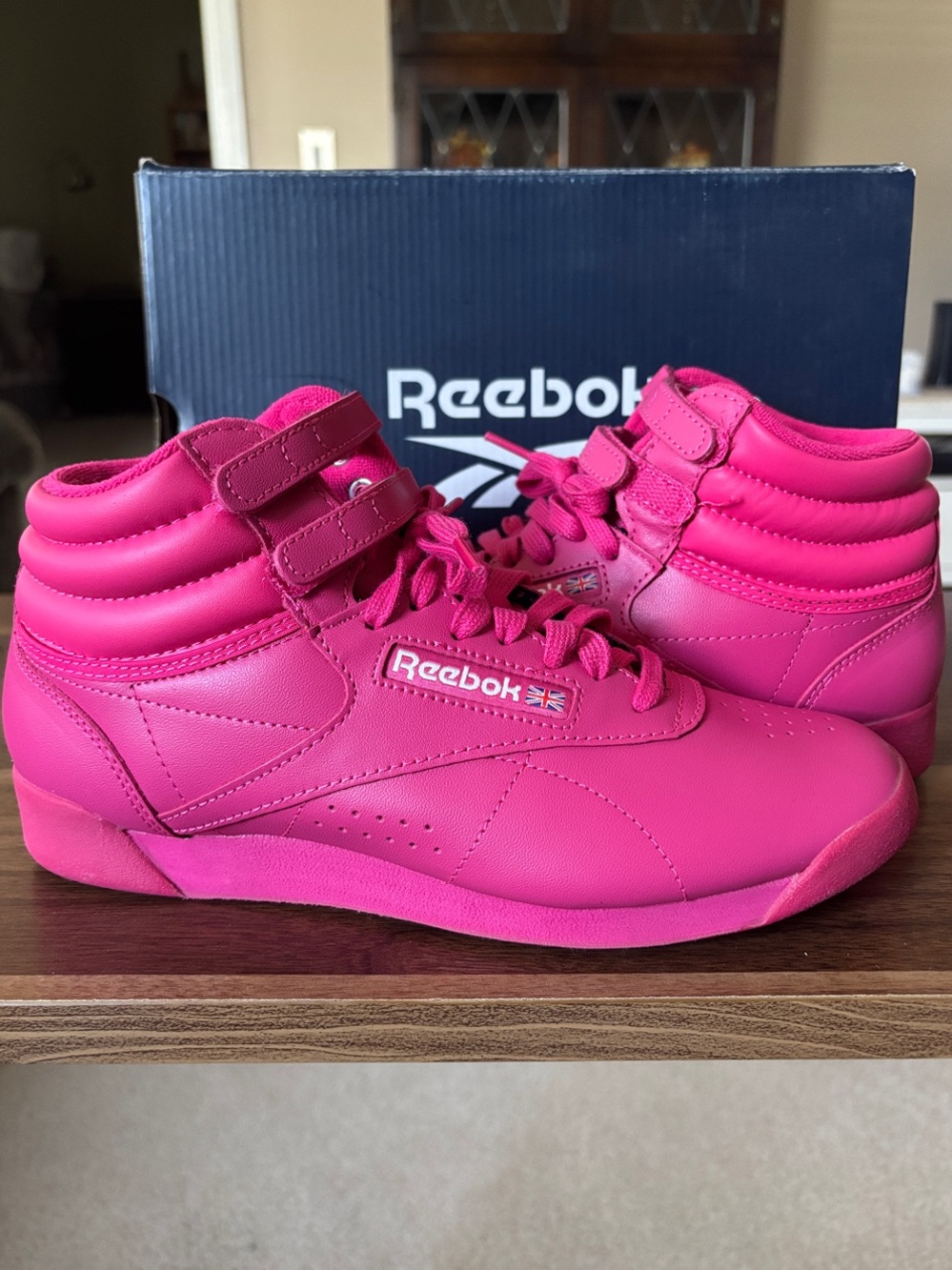 Reebok Women’s Freestyle HI High-Top Sneakers in Hot Pink 80’s Classic Fashion